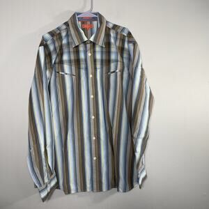 Faconnable Jeans Shirt Mens Size XL Brown Stripes Button Up Long Sleeves Western